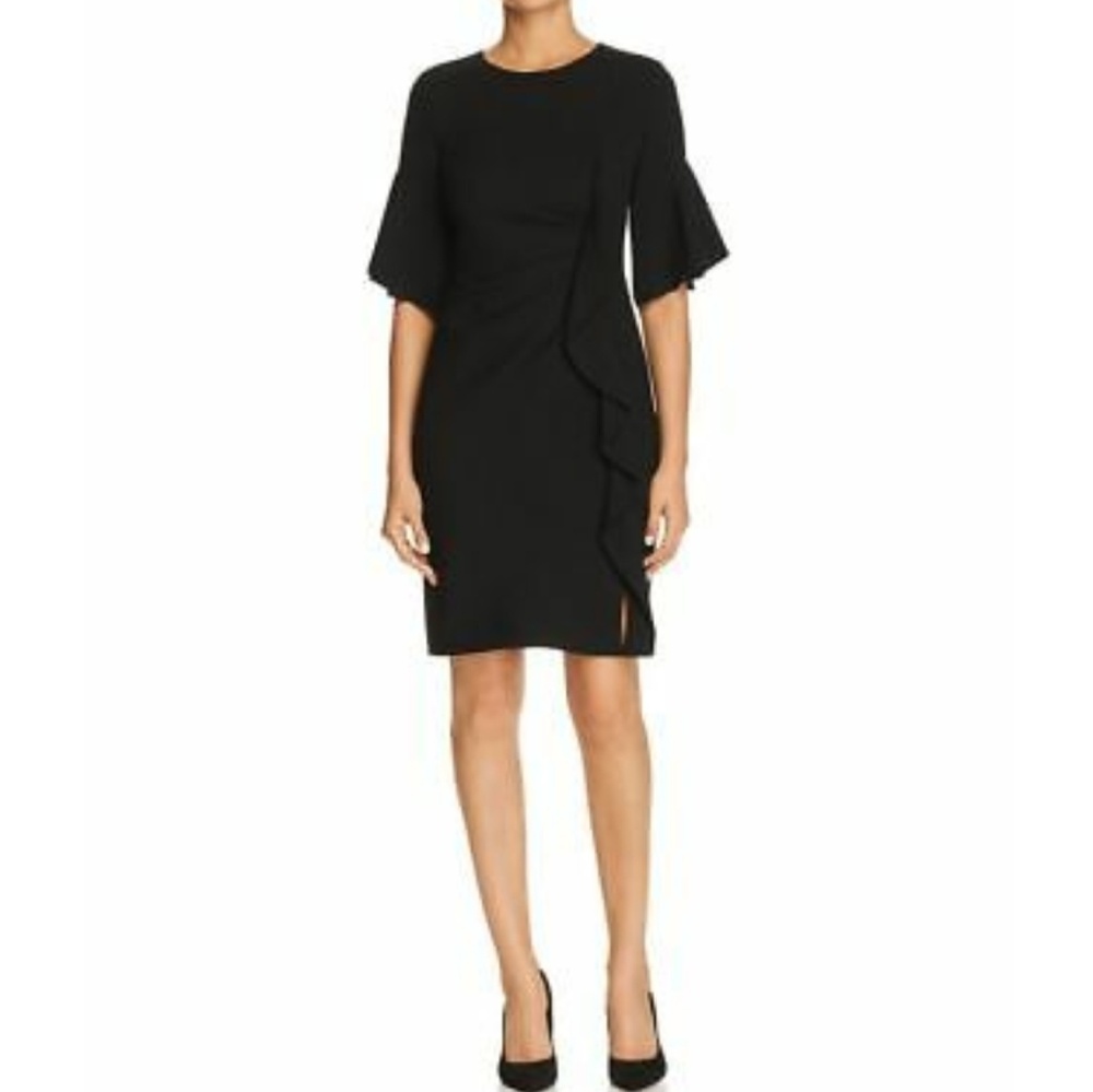 ELIE TAHARI Womens Black Ruffle Bell Sleeve Dress
